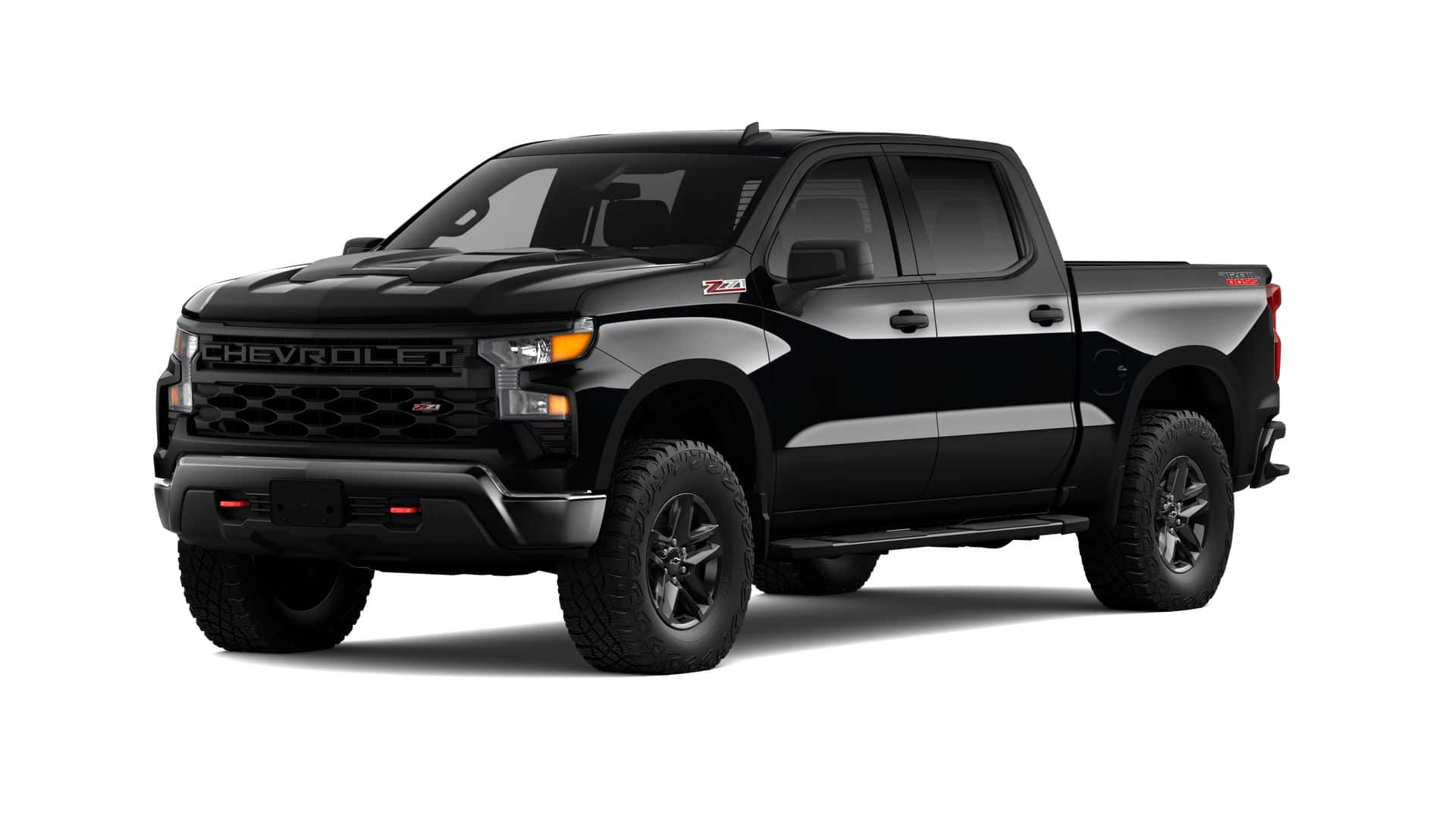 2026 Chevrolet Silverado 1500 Custom Trail Boss in Black — front three-quarter view